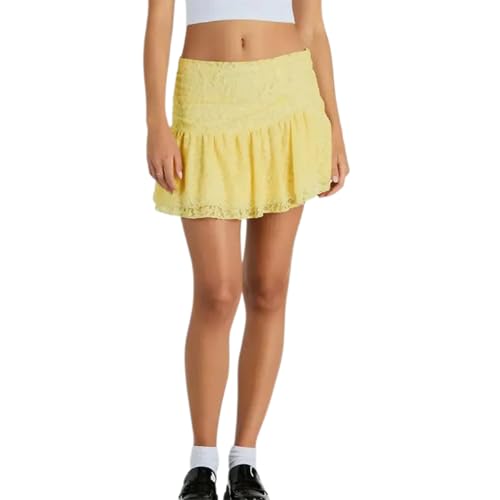 Damen Y2k Minirock mit Spitze, Blumenmuster, sexy, plissiert, Rüschen, kurzer Rock, Sommer, Ausgehen, Mikrorock, Streetwear, A-Zitronengelb, M Damen Y2k Minirock mit Spitze, Blumenmuster, sexy, plissiert, Rüschen, kurzer Rock, Sommer, Ausgehen, Mikrorock, Streetwear, A-Zitronengelb, M von Felcia