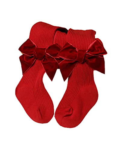 Felcia Gerippte Weihnachtsstrumpfhose für Babys, Mädchen, Stretch, mittelhohe Strumpfhose mit Schleifen, A-Rot 5, 6-12 Months von Felcia
