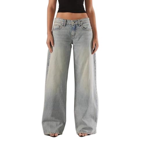 Felcia Damen Baggy-Jeans, Vintage, niedrige Taille, gerades Bein, leger, lockere Denim-Hose mit Taschen, Y2K, Streetwear, S-Hellblau, L Felcia Damen Baggy-Jeans, Vintage, niedrige Taille, gerades Bein, leger, lockere Denim-Hose mit Taschen, Y2K, Streetwear, S-Hellblau, L von Felcia