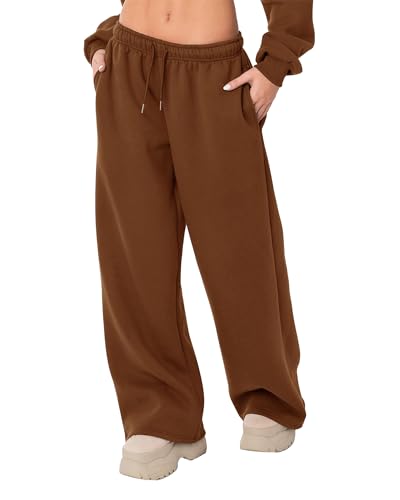 Felcia Damen Casual Jogger Sweatpants Kordelzug Hohe Taille Weites Bein Hose Baggy Athletic Sweatpants, A-Auburn, L von Felcia