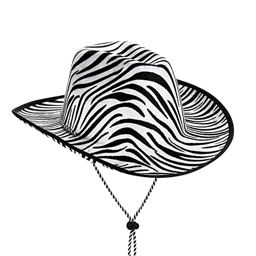 Felcia Damen Cowboyhut mit glänzender Dekoration Niedlich Rosa Urlaub Anpassen Breite Krempe Fisch Eimer Hut für Date Weihnachten Party, zebra, Einheitsgröße von Felcia