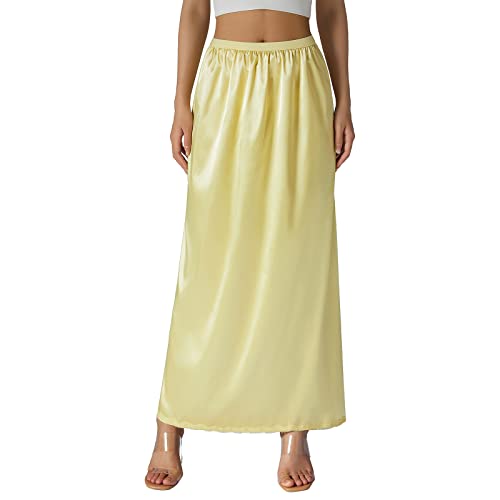 Felcia Damen Satin Half Slip Unterrock Einfarbig Elastische Taille Spitzenbesatz Langer Unterrock für Unterkleider, B-beige, 48 von Felcia