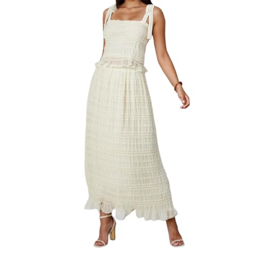 Felcia Damen Sommer Rock Set Rückenfrei Schleife Camisole mit Langem Rock Plissee Sommer Outfits für Cocktail Party, A-Milky, L von Felcia