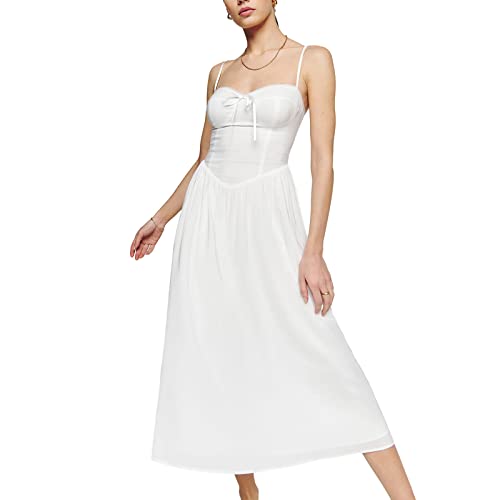 Felcia Damen Spaghettiträger, Midi-Kleider, figurbetont, ärmellos, Bustier, Cami-Kleid, Sommer, A-Linie, Party, Cocktail, Strandkleid, K-weiß, L von Felcia