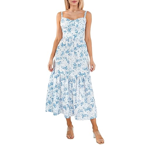 Felcia Damen Spaghettiträger Midikleider Bodycon Ärmellos Bustier Cami Kleid Sommer A-Linie Party Cocktail Strand Kleid, D-Blau, Small von Felcia