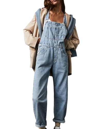 Felcia Klassischer Denim-Overall für Damen, lockere Passform, gerades Bein, verstellbarer Riemen, Strapsanzug, lässig, Jeans, Latzhose, Hellblau A, M von Felcia