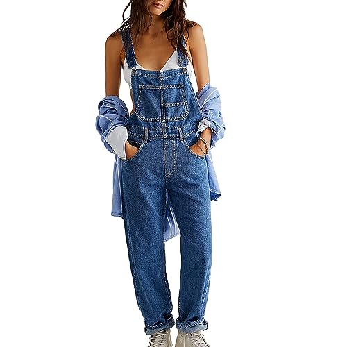 Felcia Lässiger Damen-Overall, lockere Passform, klassisches Lätzchen, verstellbare Träger, dehnbare Latzhose, Overall mit Tasche, B-Blau, 36 von Felcia