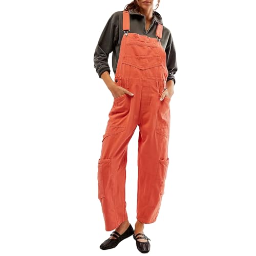 Felcia Lässiger Damen-Overall, lockere Passform, klassisches Lätzchen, verstellbare Träger, dehnbare Latzhose, Overall mit Tasche, C-Orange, 42 von Felcia