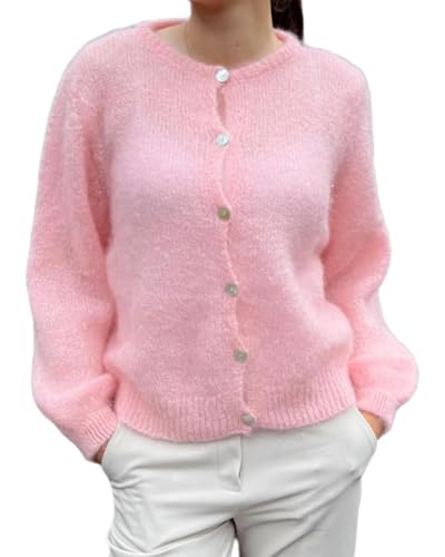 Frauen Y2K Loose Fit Strickweste Langarm Button Unten Offene Vorderseite Pullover Weiche Mohair Casual Strickjacke von Felcia