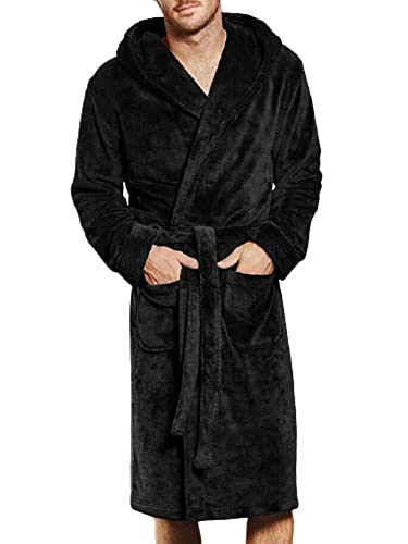 Herren-Bademantel aus Samt, langärmelig, lang, für den Winter, Zuhause, Freizeit, warm, Schlafanzug, Nachtwäsche (A-Schwarz, XL) von Felcia