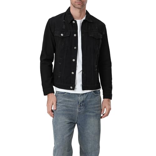 Herren Jeansjacke Casual Langarm Button Down Jeans Trucker Jacke Regular Fit Jeansjacke Streetwear, B-schwarz, S Herren Jeansjacke Casual Langarm Button Down Jeans Trucker Jacke Regular Fit Jeansjacke Streetwear, B-schwarz, S von Felcia