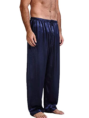 Herren-Schlafhose, Seidensatin, Schlafhose, Schlafhose, Hauskleidung, Hose, Taillenband, Nachtwäsche, Nachtwäsche, A-Blau, XL von Felcia