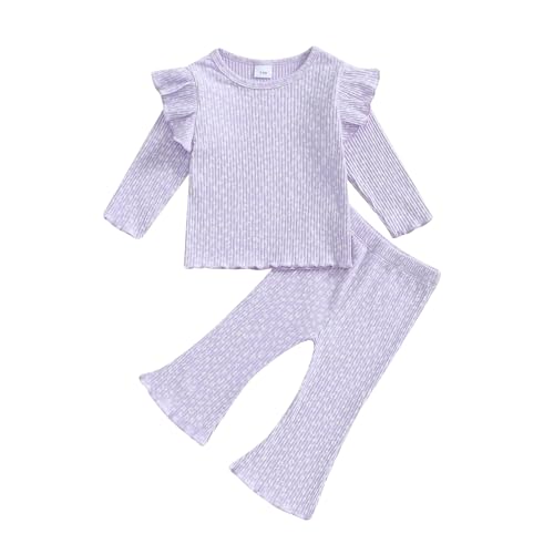 Kleinkind Baby Mädchen Kleidung Set Blumendruck Langarm Tops mit Schlaghose Herbst Outfits Sets Streetwear, B-Lavendel, 6-12 Months von Felcia