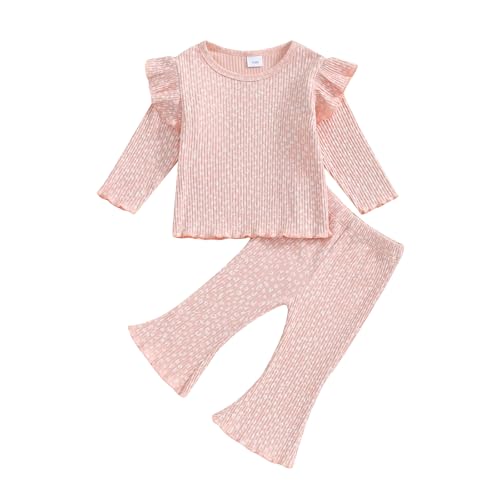 Kleinkind Baby Mädchen Kleidung Set Blumendruck Langarm Tops mit Schlaghose Herbst Outfits Sets Streetwear, B-Rosa, 12-18 Months von Felcia
