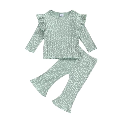 Kleinkind Baby Mädchen Kleidung Set Blumendruck Langarm Tops mit Schlaghose Herbst Outfits Sets Streetwear, B-grün, 6-12 Months von Felcia