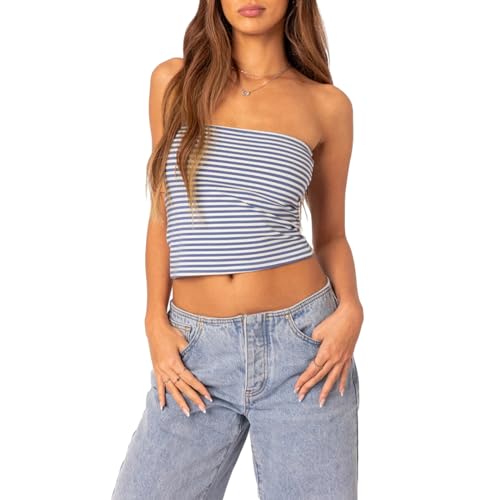 Trägerloses Bandeau-Top für Damen, Sommer, schulterfrei, rückenfrei, schmale Passform, Y2K, Streetwear, A-Blau, M von Felcia