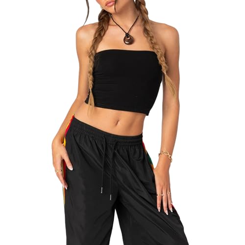 Trägerloses Bandeau-Top für Damen, Sommer, schulterfrei, rückenfrei, schmale Passform, Y2K, Streetwear, A-schwarz, M von Felcia