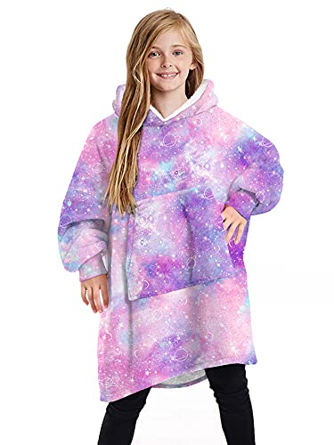 Tragbare Decke Sweatshirt Hoodie für Mädchen Jungen Oversized Fleece Plüsch Cartoon Kapuzenpullover Top mit warmer Fronttasche, violett, One size von Felcia