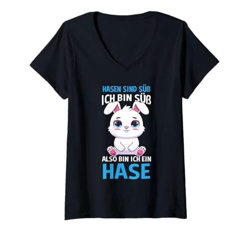 Damen Hasen Sind Süß Ich Bin Süß Also Bin Ich EIN Hase T-Shirt mit V-Ausschnitt Damen Hasen Sind Süß Ich Bin Süß Also Bin Ich EIN Hase T-Shirt mit V-Ausschnitt von Feldhase Hasenliebhaberin Haustier Hasen Motiv