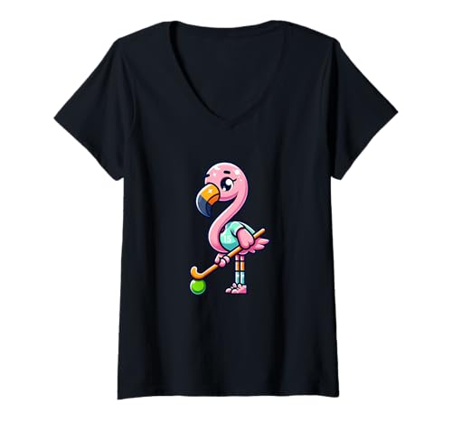 Damen Pink Flamingo Hockeyspieler 15 Lustig Kinder T-Shirt mit V-Ausschnitt Damen Pink Flamingo Hockeyspieler 15 Lustig Kinder T-Shirt mit V-Ausschnitt von Feldhockey Flamingo Nummer 15 Team Maskottchen