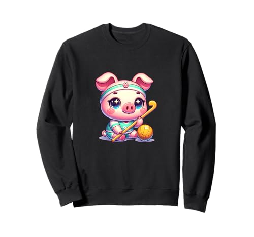 Süßes Schwein Feldhockey Spieler Cartoon Kinder Sweatshirt Süßes Schwein Feldhockey Spieler Cartoon Kinder Sweatshirt von Feldhockey Schweinchen Niedlich Sport Kinder