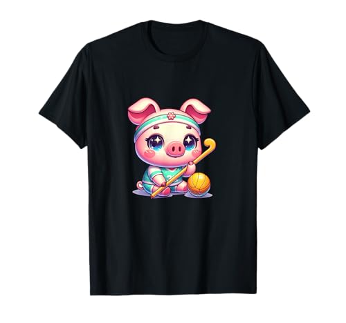 Süßes Schwein Feldhockey Spieler Cartoon Kinder T-Shirt Süßes Schwein Feldhockey Spieler Cartoon Kinder T-Shirt von Feldhockey Schweinchen Niedlich Sport Kinder