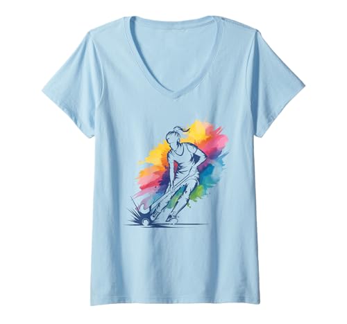 Damen Feldhockey Spielerin Damen Zubehör Feldhockey T-Shirt mit V-Ausschnitt Damen Feldhockey Spielerin Damen Zubehör Feldhockey T-Shirt mit V-Ausschnitt von Feldhockey Spieler Mädchen Geschenk Feldhockey