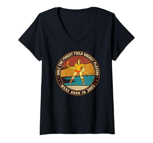 Damen Feldhockeyspieler Hockey Jahrgang 2002 Geburtstag Feldhockey T-Shirt mit V-Ausschnitt von Feldhockey Zubehör Geschenke Shirts