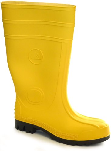 Feldtmann Gummistiefel Klasse S5 aus PVC mit Stahlkappe und Stahlzwischensohle (Größe 46, Gelb) durchtrittsicher wasserabweisend rutschhemmend & antistatisch EN ISO 20345 Sicherheitstiefel Baustiefel von Feldtmann