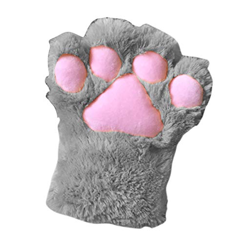 Felenny 1 x Damen Mädchen niedliche Katzenpfote fingerlose Kunstfell Plüsch Handschuh Winter Plüsch Halbfinger Handschuhe Fäustling für Cosplay, grau, One size von Felenny