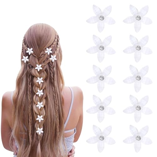 Feliciay 10 Stück Kleine Blumen-Haarspangen,Mini Blumen Haarklammer,Kleine Diamant Haarspangen,Braut-Haarspangen für Mädchen,Hochzeit Brautschmuck Braut Haarschmuck Haarklammer(Weiß) von Feliciay