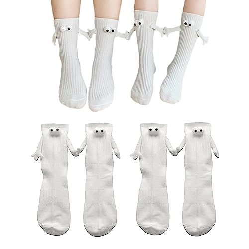 Feliciay 2 Paar lustige magnetische Saug 3D Socken,Händchen haltende Socken,Niedliche Cartoon Baumwolle die Handsocken Hält,GESCHENKE für Frauen u. Männer,Partner u. Paar(Weiß+Weiß von Feliciay