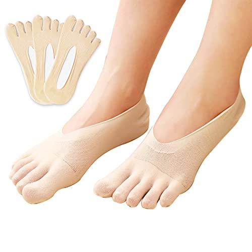 Feliciay 3 Paar Zehen-FüNf-Finger-Socken, Keine Sichtbare Kompression Atmungsaktiv Rutschfest Niedrig Geschnittener Liner Abstandshalter Bootssocken Zehen-Yoga-Socken FüR Frauen (Hautfarbe) von Feliciay