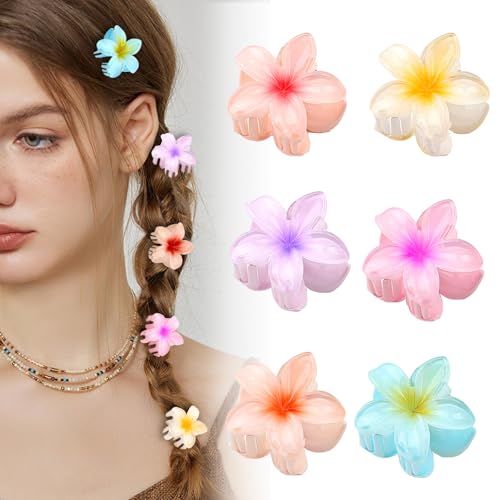 Feliciay 6 Stück Blumen Haarklammer, Niedliche Acryl Haarklammern für Frauen Haar, Hawaii Rutschfeste Haar Jaw Clips Haarstyling Zubehör, Rutschfeste Haarspange zum Fixieren von Haaren,4cm von Feliciay