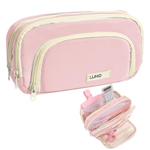 Feliciay Federmäppchen,Groß Speicherkapazität Federtasche,Multifunktionales Mäppchen,Ästhetisches Federmäppchen mit 3 Fächern,Wasserdicht Federmäppchen,Ideal für Kinder Jugendliche Studenten(Rosa) von Feliciay