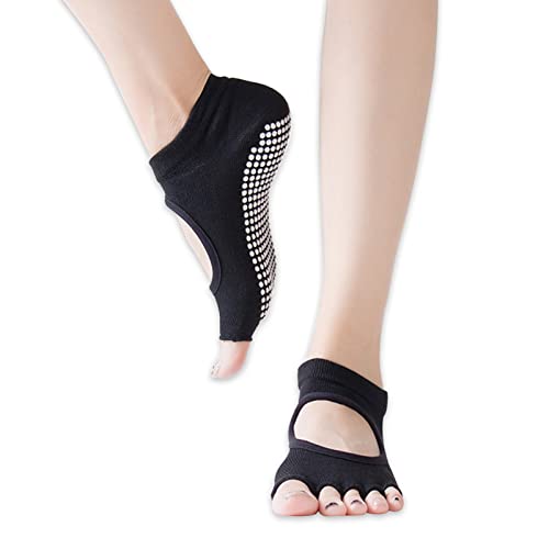 Feliciay Toeless Anti-Rutsch-Griff Yoga Socken für Frauen Half Toe Atmungsaktive Low Cut Sportsocken mit Kissen für Barre Pilates Tanz Ballett Fitness Barfuß (Schwarz) von Feliciay