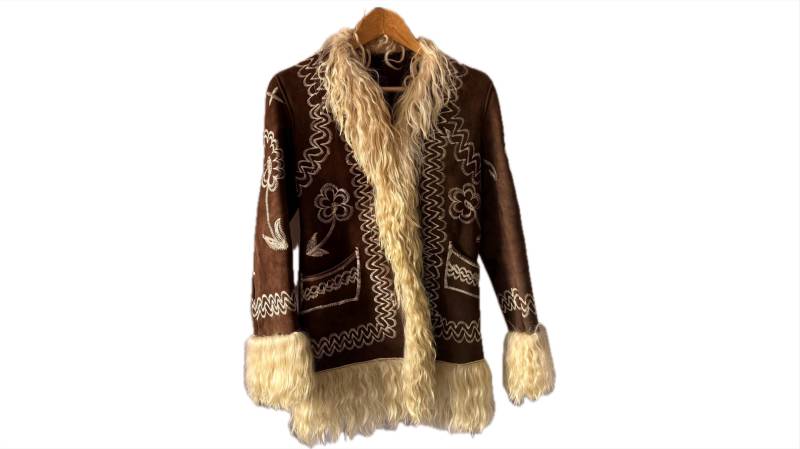 70S Afghan Jacket Lammfelljacke Mit Stickerei Xxs Hippie Boho von FelicitasEnkel