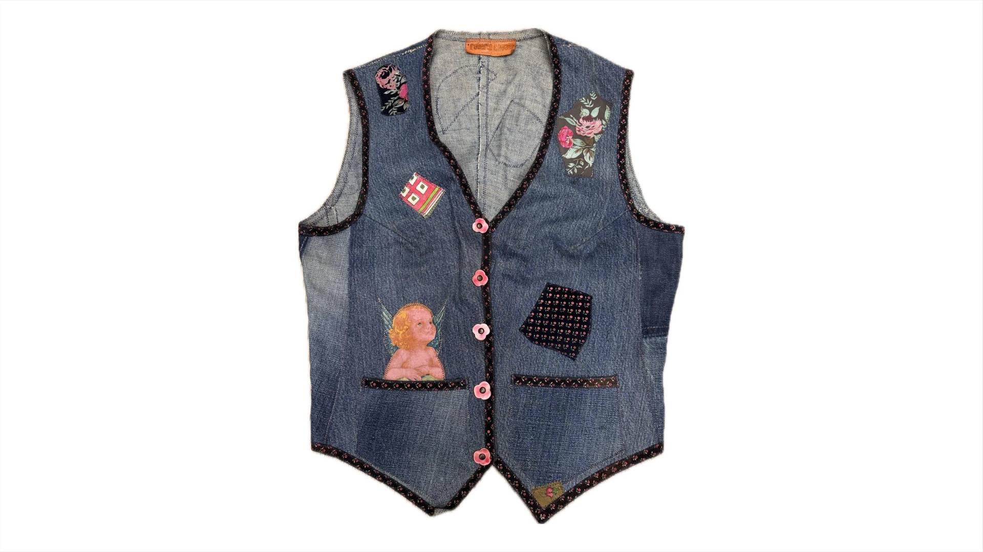 70S Roberto Cavalli Jeans Weste Patches Sammlerstück von FelicitasEnkel