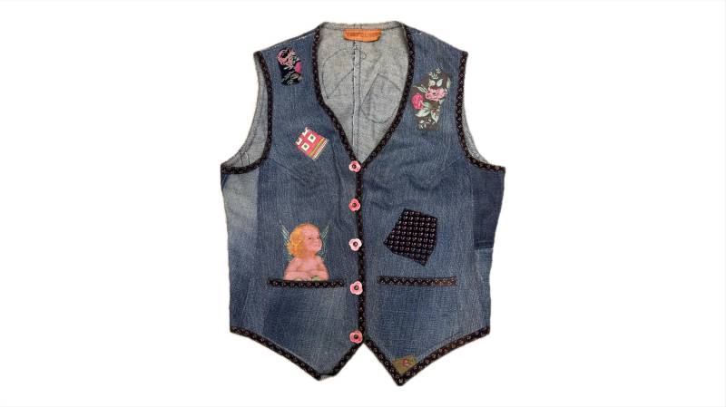 70S Roberto Cavalli Jeans Weste Patches Sammlerstück von FelicitasEnkel