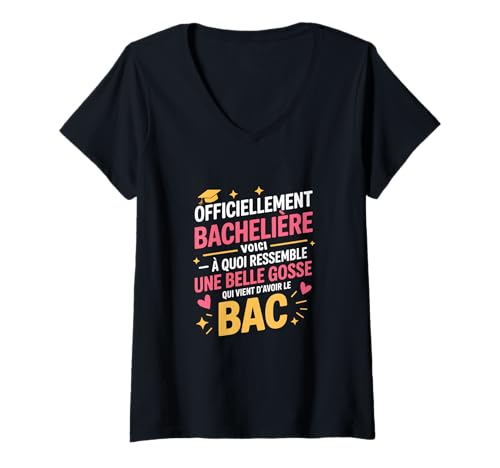 Damen Bac 2025 Bachlière 2026 Bachelor-Abschluss Glückwunsch Humor T-Shirt mit V-Ausschnitt von Félicitations Reussite Bac 2025 2026 Baccalaureat
