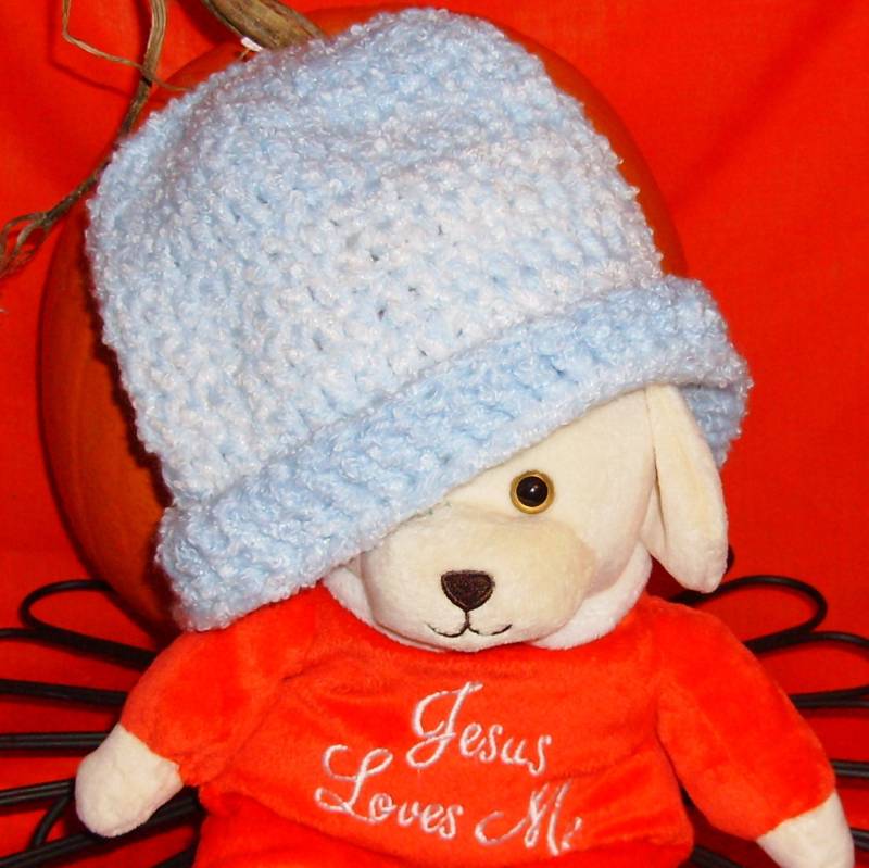 Hellblau, Weiß, Gehäkelt, Wintermütze, 19 Zoll von FelicityRoseBlessing