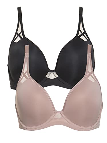 Felina Damen Bekleidung T-Shirt BH - Nahtlose BHs für mit weichem Stoff, wesentliche BHs für den ganzen Tag Unterstützung, Black Rose Tan 2er-Pack, 85DD von Felina