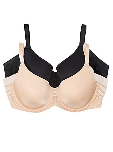 Felina Paramour Marvelous Side Smoothing T-Shirt Bra 2-Pack (Black Warm Neutral, 42DD) von Felina