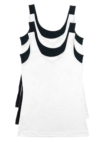 Felina Reversible Cotton Women's Tank Top | 4-Pack Tank Tops, Camisole, Schwarz Weiß, Groß von Felina