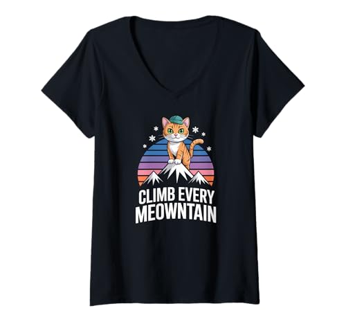 Damen Klettern Sie jede Meowntain-Katze im Freien T-Shirt mit V-Ausschnitt Damen Klettern Sie jede Meowntain-Katze im Freien T-Shirt mit V-Ausschnitt von Feline Adventure Mountain Humor