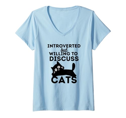 Damen Lustig, introvertiert, Aber bereit, Katzenliebhaber zu diskutieren T-Shirt mit V-Ausschnitt Damen Lustig, introvertiert, Aber bereit, Katzenliebhaber zu diskutieren T-Shirt mit V-Ausschnitt von Feline Chat Introvert Humor Kitten