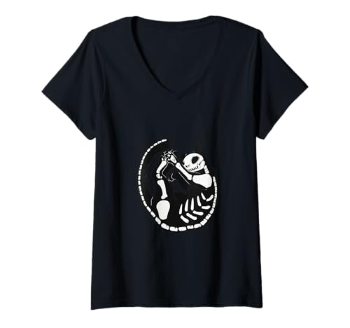 Damen Goth Cat/Cat Bone Skelett/Hexenkatze T-Shirt mit V-Ausschnitt Damen Goth Cat/Cat Bone Skelett/Hexenkatze T-Shirt mit V-Ausschnitt von Feline Fangs