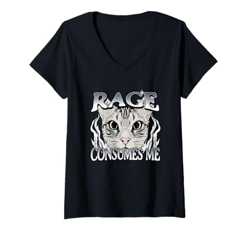 Damen Wut verzehrt Mich Katzenhumor-Meme T-Shirt mit V-Ausschnitt Damen Wut verzehrt Mich Katzenhumor-Meme T-Shirt mit V-Ausschnitt von Feline Fury Expressions Humor Meme