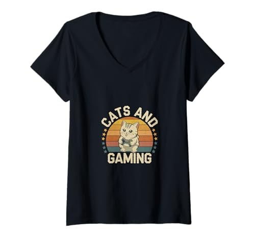 Damen Cats and Gaming Katzenartiger Gamer-Geek - T-Shirt mit V-Ausschnitt Damen Cats and Gaming Katzenartiger Gamer-Geek - T-Shirt mit V-Ausschnitt von Feline Gamer will