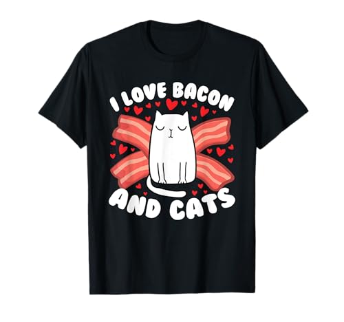 I love Bacon & Katzen T-Shirt Funny Cat Geschenk Shirt Frauen Herren T-Shirt von Feline Kitty Rescue Bacon Tee Shirt